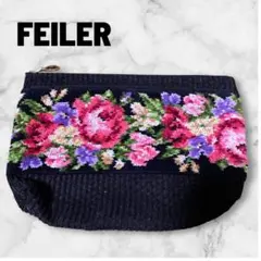 【極美品】FEILER 花柄　フェイラー　ポーチ　ブラック×花柄