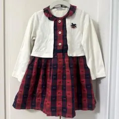 【未使用に近い】familiarファミリア赤リボンカーディガン付ワンピース100