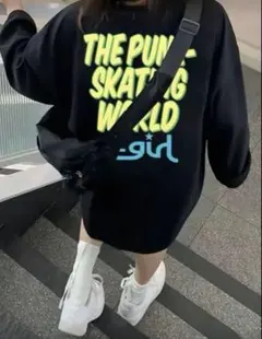 新品未使用☆x-girl 風プリント長袖Tシャツ ブラック