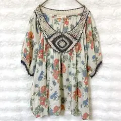 セポ ボタニカル 5分袖 花柄 総柄 シフォンチュニック マルチカラー Mのサムネイル