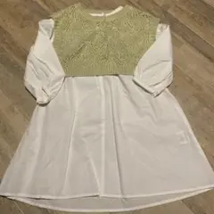 レース編みニットベスト付きシャツワンピース　プティマイン　110春