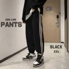 メンズ サイドラインスウェットパンツ 男女兼用 ブラック XXL