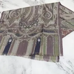 ETRO エトロ ストール ショール ペイズリー 総柄 パープル グリーン