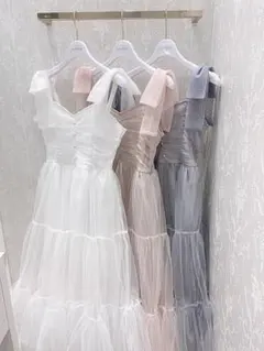 evelyn リボンギャザーチュールop