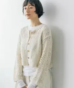 ◯studio CLIP クロシェ風ニットカーディガン◯