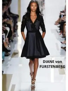 美品　ダイアンフォンファステンバーグ　デニム　レース　ラップワンピース　ネイビー