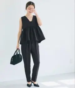 coca フロッキーテーパードパンツ　ドット柄　L ブラック　試着のみ