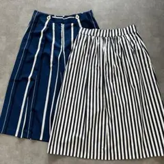 ZARA マルチストライプ　ワイドパンツ　ミディスカートのセット