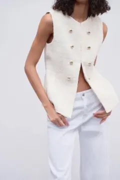 ZARA ザラ ホワイト ツイード ノースリーブベスト ジレ XSのサムネイル