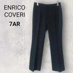 エンリココベリ スラックス 7AR 黒 無地 センタープレス ウール混 オフィス