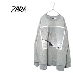 ZARA 【M】 オーバーサイズ トレーナー スウェット 写真プリント 裏起毛