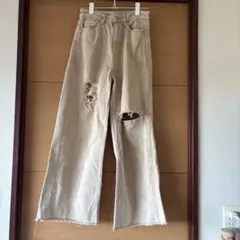 mystic ダメージ加工 ワイドデニムパンツ ベージュのサムネイル