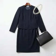 上品ネイビー セレモニー　フォーマル　ノーカラーセットアップスーツ　Lサイズ
