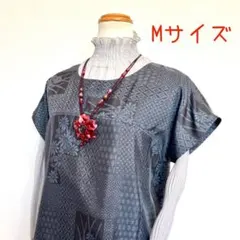 着物リメイクNo.3286 ★Mサイズ★ 大島紬のフレンチスリーブチュニック