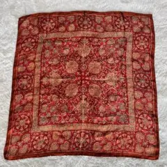 【美品】大判78cm ペイズリー柄 スカーフ 深紅 赤 茶色 エスニック