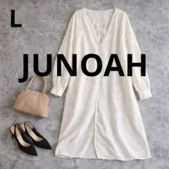 n248【JUNOAH】シアージャガードレースロングシャツ アイボリー Lのサムネイル