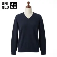 UNIQLO ユニクロ カシミヤ100% Vネックニット セーター ネイビー Mのサムネイル