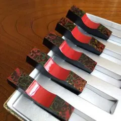 津軽塗 箸置 5個セット 唐塗 うるし塗 天然木 未使用品 専用箱