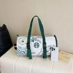 再入荷　スターバックス　旅行バッグスポーツジム　白　かっこいい男女兼用　翌日発送