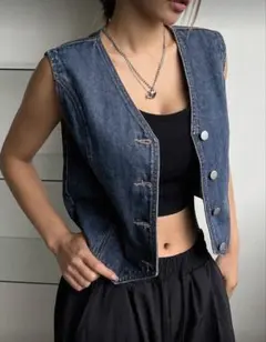 ダークデニム ノースリーブジャケット