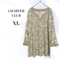 CHARTER CLUB 海外古着 花柄チュニック XL ベージュ トップス
