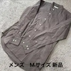 メンズ ノーカラー長袖シャツチャコールM新品