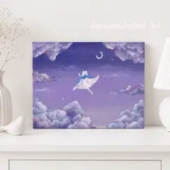 癒し様専用】月夜に眠る天使とクジラ テクスチャーアート 原画