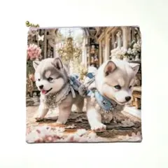 フラットポーチ ハンドメイド 犬柄 ハワイの海で！ポメラニアンB 両面