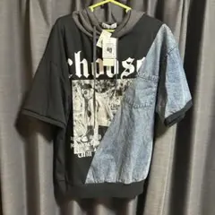 未使用 ナナメデニムキリカエPK 半袖パーカー