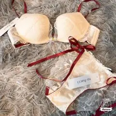tu-hacciピオニーレースフロントホックブラジャーショーツセット　リボン付き