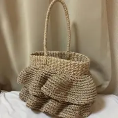 フリルデザイン かごバッグ ナチュラルベージュ