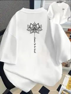 蓮の花プリント 半袖Tシャツ ホワイト