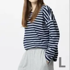 新品 ユニクロ / エアリズムコットンT（ボーダー・Lサイズ・NAVY）