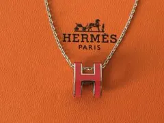 【美品】HERMES ポップアッシュ ポップH ネックレス レッド ×シルバーのサムネイル