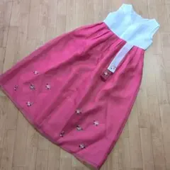 お値下げ★ワンピース風チマ（韓服）★ホワイト✕ピンク（刺繍入り）★