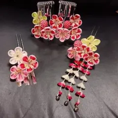 豪華【高島屋】七五三　勝山かんざし　 髪飾り　3点セット　日本髪　簪　つまみ細工