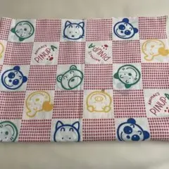 動物プリント綿生地 赤いチェック