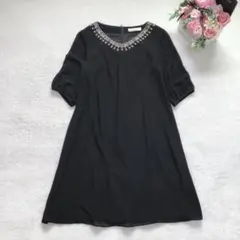 ビームスライツ ワンピース ビジュー 五分袖 フレア シンプル 可愛い 36