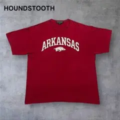 【332】HOUNDSTOOTH半袖クルーネックプリントTシャツ赤レッドXL