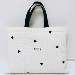 名前刺繍可　レッスンバッグ 女の子 ヌビ　イブル　キルト　手提げ 名入れ　ハート