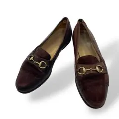 良品 グッチ ビットローファー ホースビット スエード レザー 茶 23cm