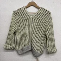 Snidel スナイデル 透かし編みVネックニットカーディガン イエローグレー