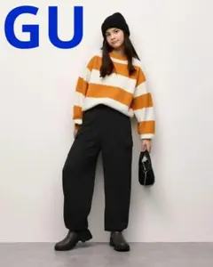 ジーユー　パフスウェットカーゴバレルレッグパンツ　ブラック　ティーン
