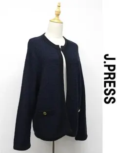B580/美品 J.PRESS ニットカーディガン T15 XXL 紺のサムネイル