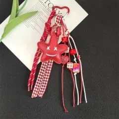 じゃらじゃら キーホルダー バッグチャーム リポン パラコード 星 赤 RED
