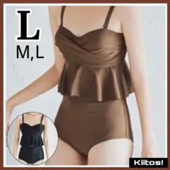 No9710 L 盛れる♡ ハイウエスト ペプラム ビキニ 水着 体型カバー