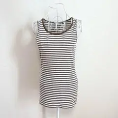 a.v.v ボーダー ノースリーブ トップス M ストレッチ チュニック 茶