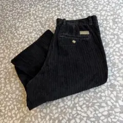 【太畝コーデュロイ、希少サイズ34×32】ワイド古着イージーパンツ黒ストリート