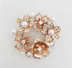 ゴールド 桜 ブローチ・サークル フラワー 花 パール