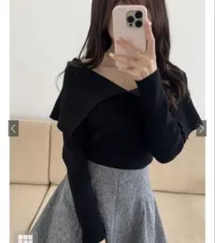 ビッグカラーオフショルダーニットトップス